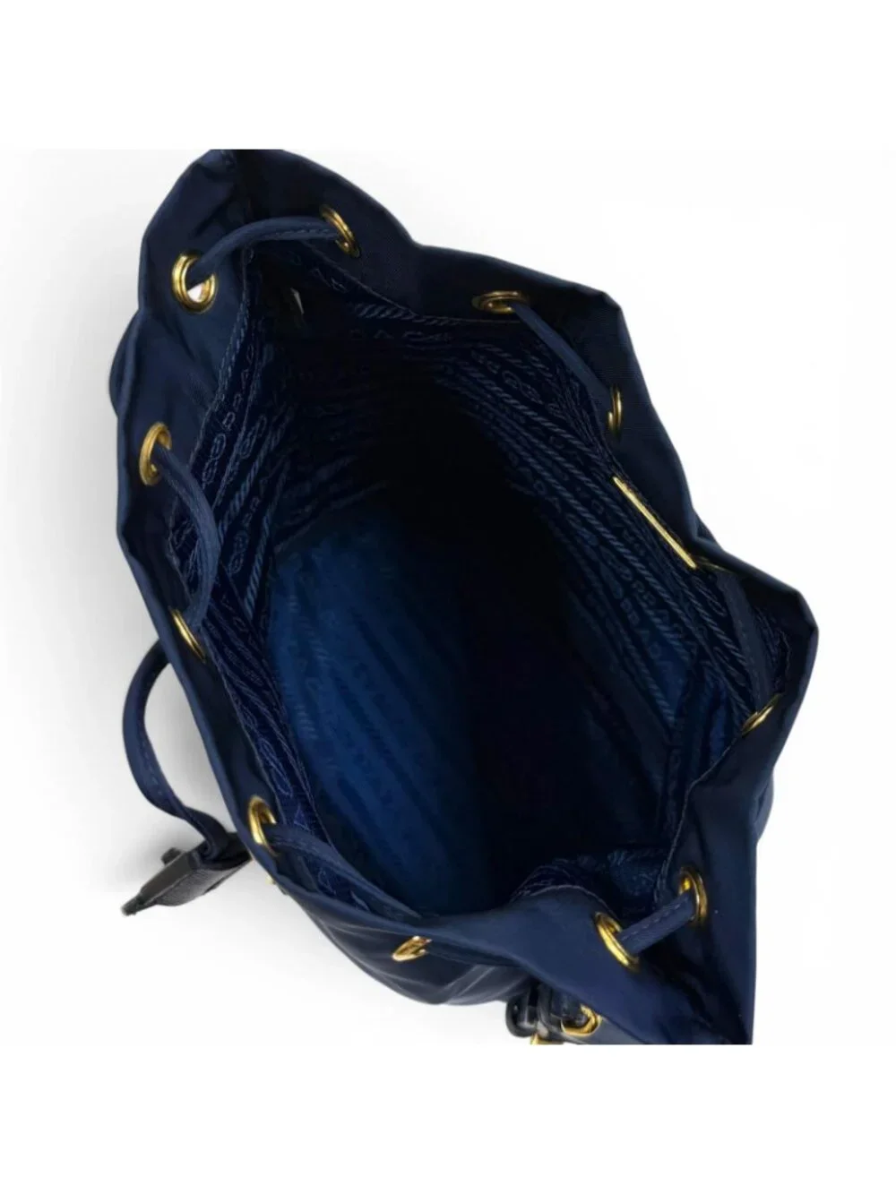 Prada Royal Leather Triangle Logo Tessuto Drawstring Pouch Gold